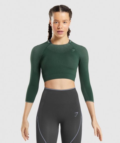 Women's Gymshark Apex Seamless Cropped Tops Dark Green | CA 736158